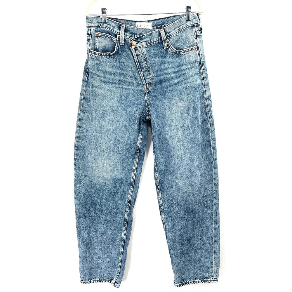 GAP long taper leg criss cross high rise barrel retro acid wash look grunge 29 8